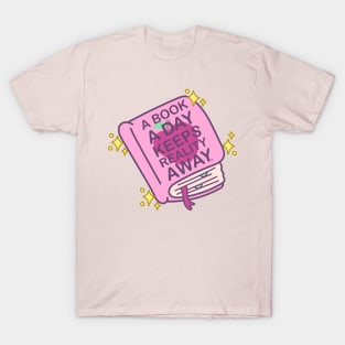 A Book A Day Keeps Reality Away - Cute Book Lover Doodle T-Shirt